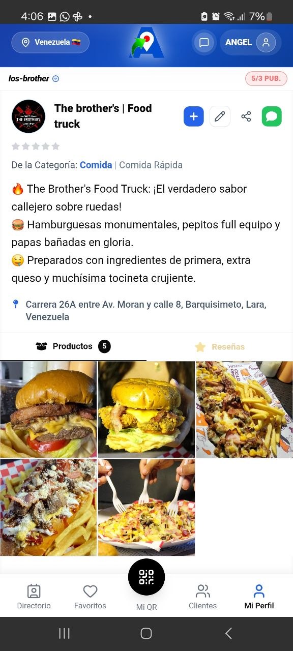 Perfil de negocio con clientes y productos en Atajazo